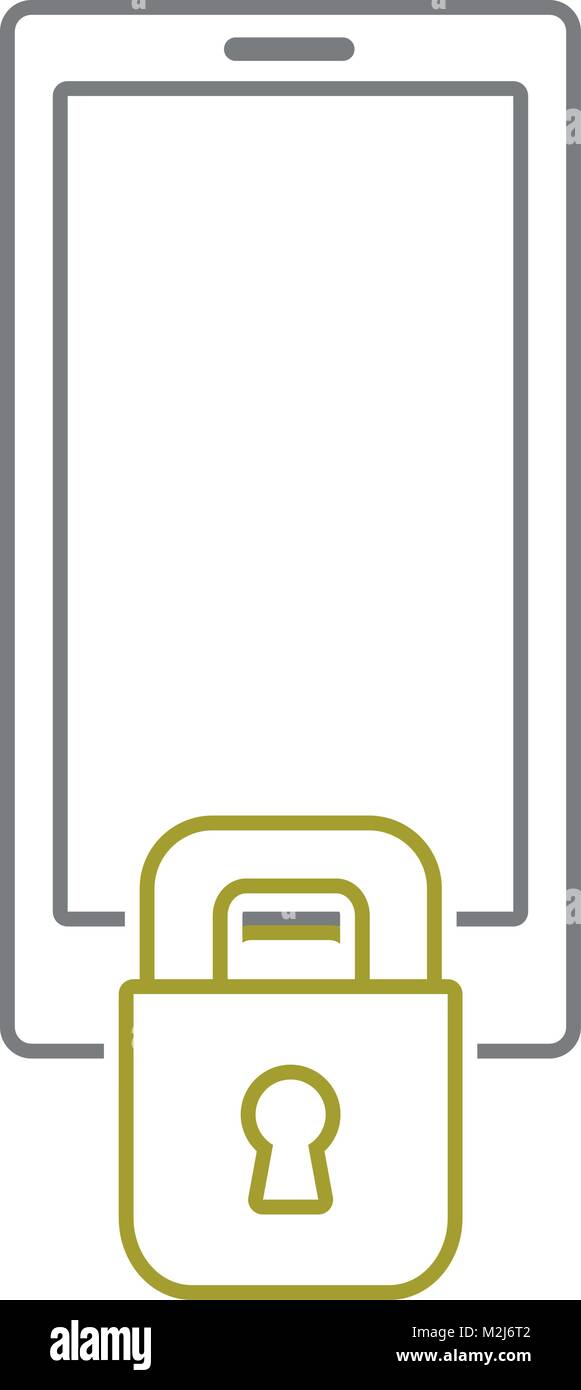 yellow line smartphone technology with padlock security protection ...