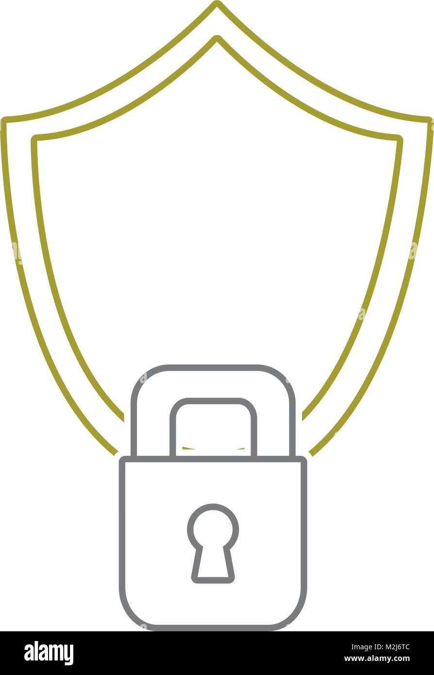 yellow line shield and padlock object to security protection Stock ...