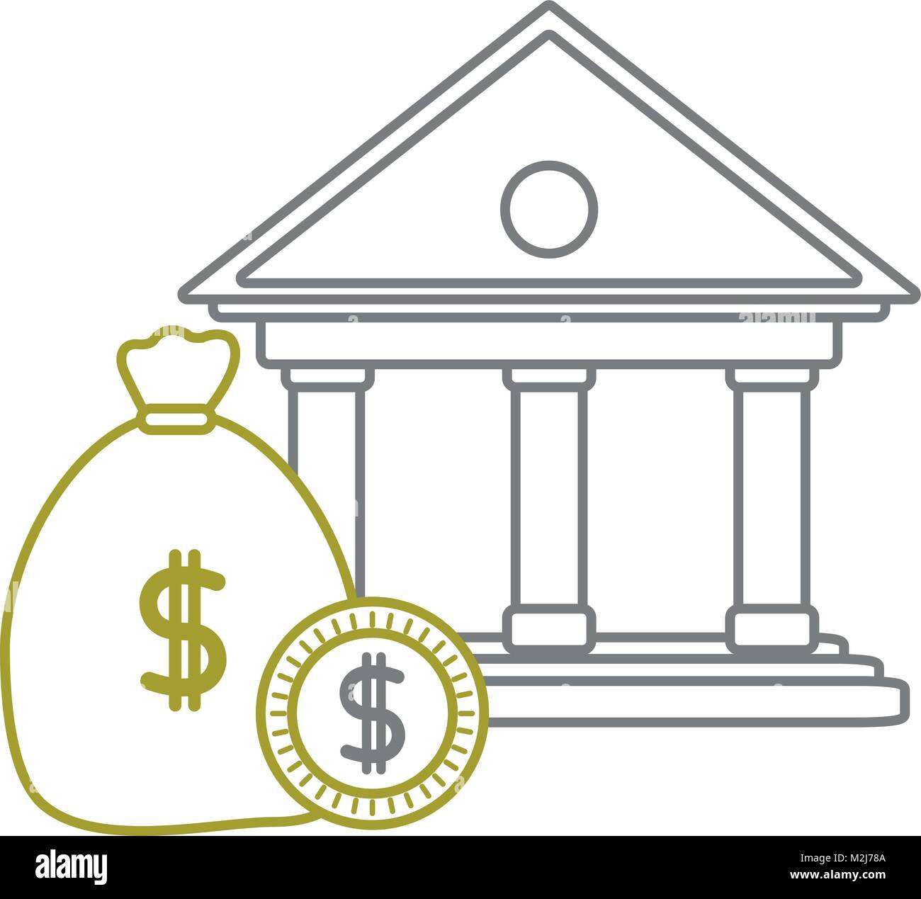 yellow line finance bank with money bag and coins Stock Vector Image ...