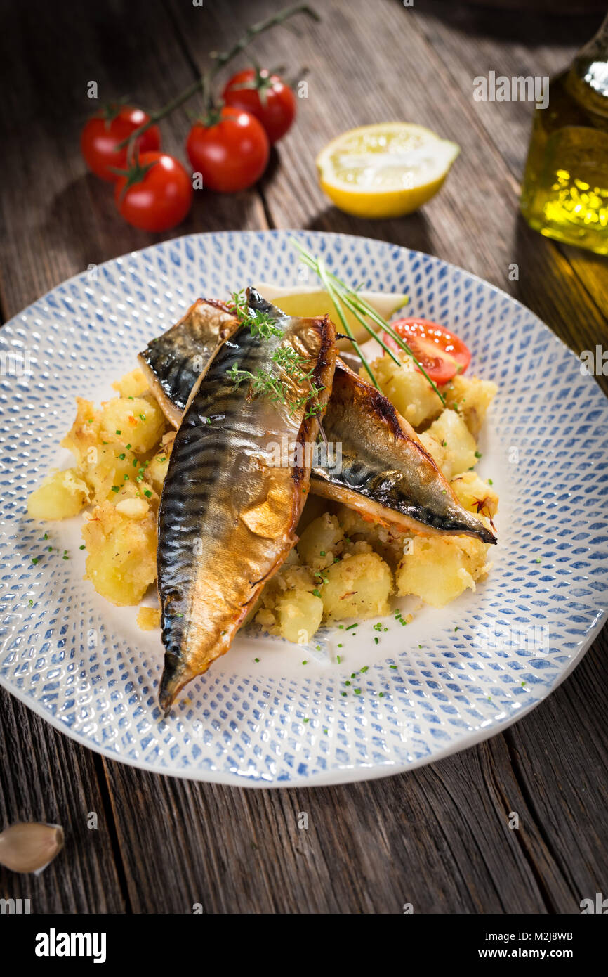 Roasted mackerel fillet with potato Stock Photo Alamy