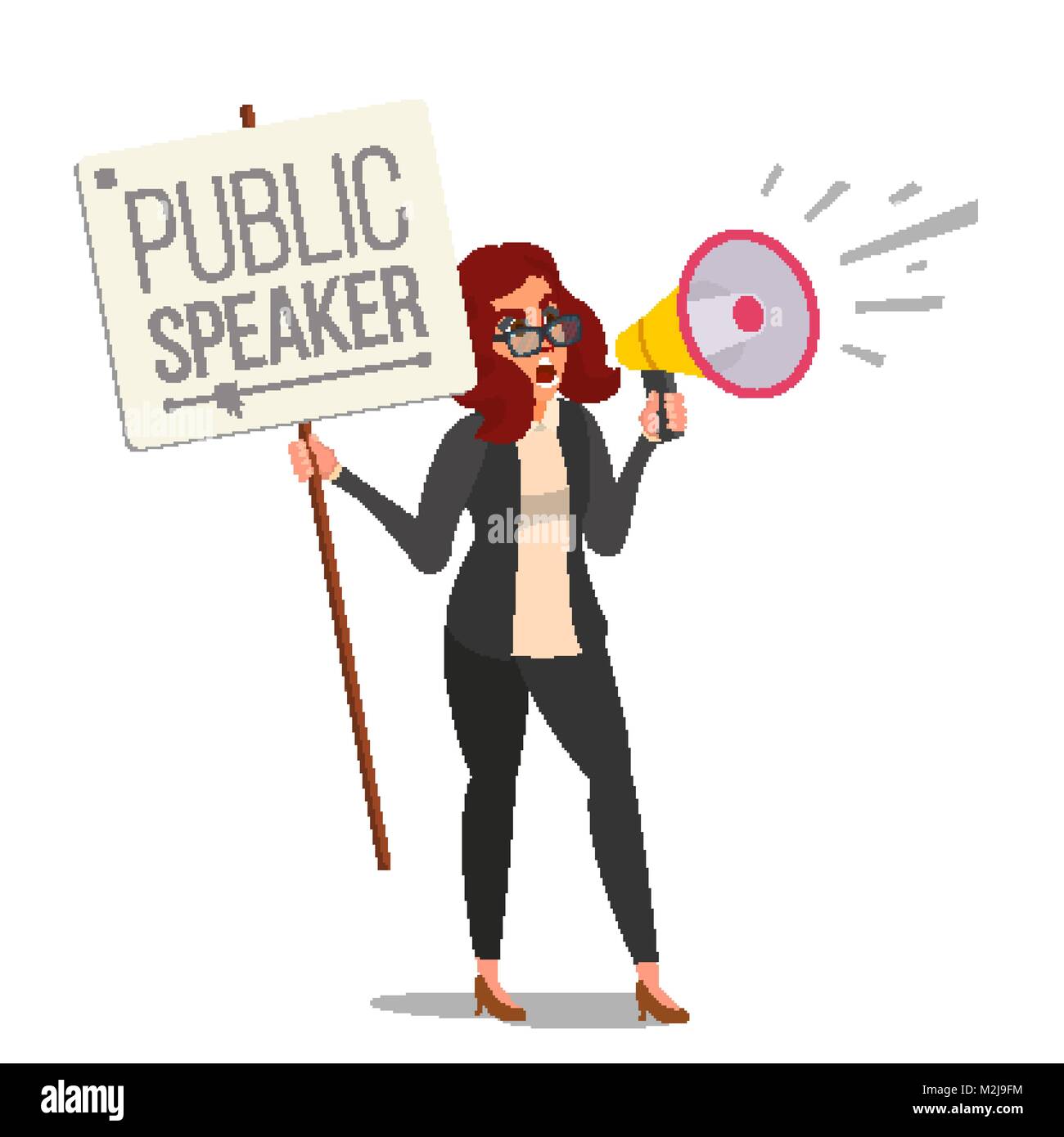 Woman Shouting Through Loud Speaker Vector. Leadership Female Speech ...