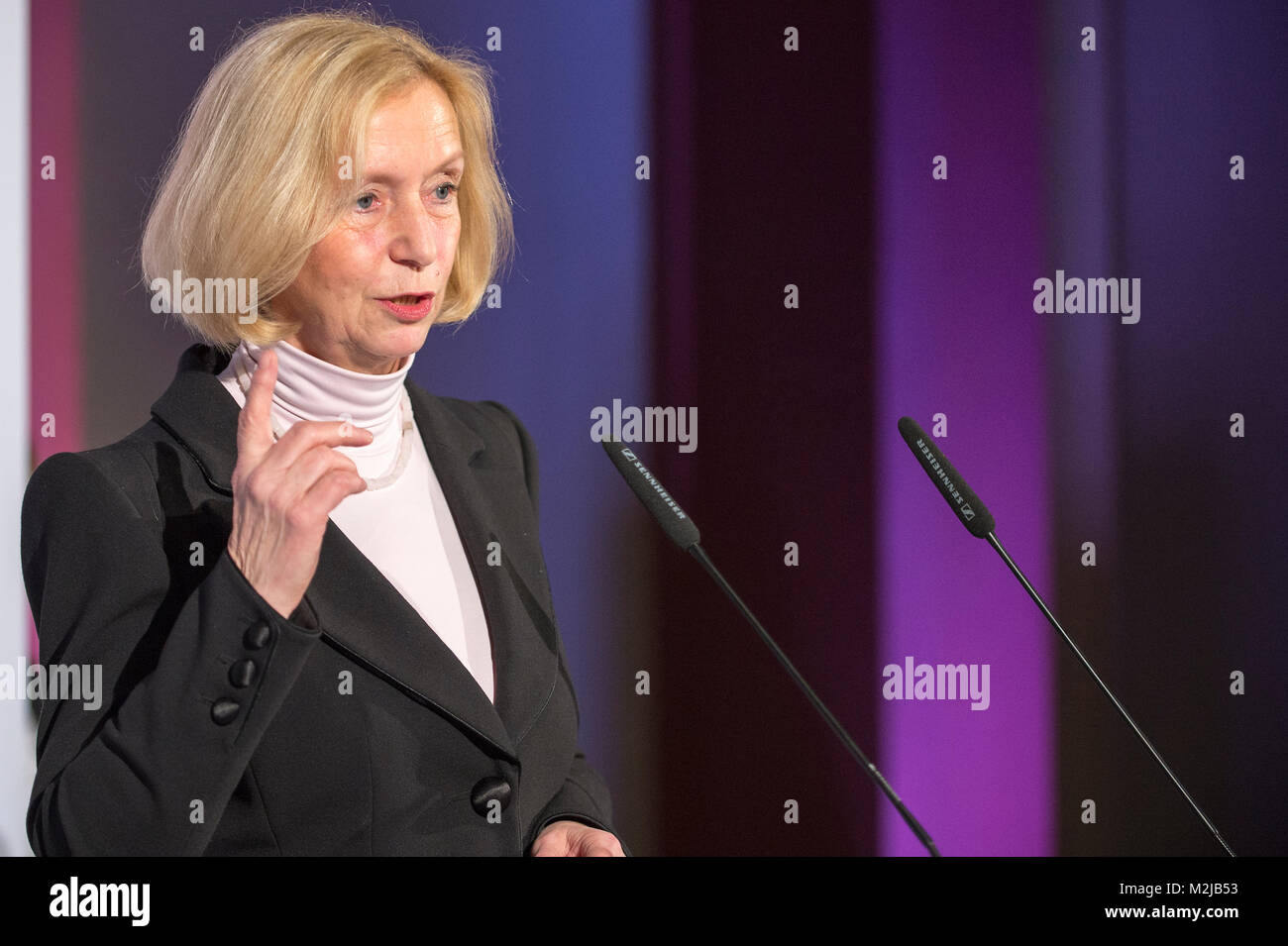 The newlt appointed Federal Minister for Education Johanna Wanka gives her 1st speech at the Natural History Museum about Science. Is the begining of the year of science. Stock Photo