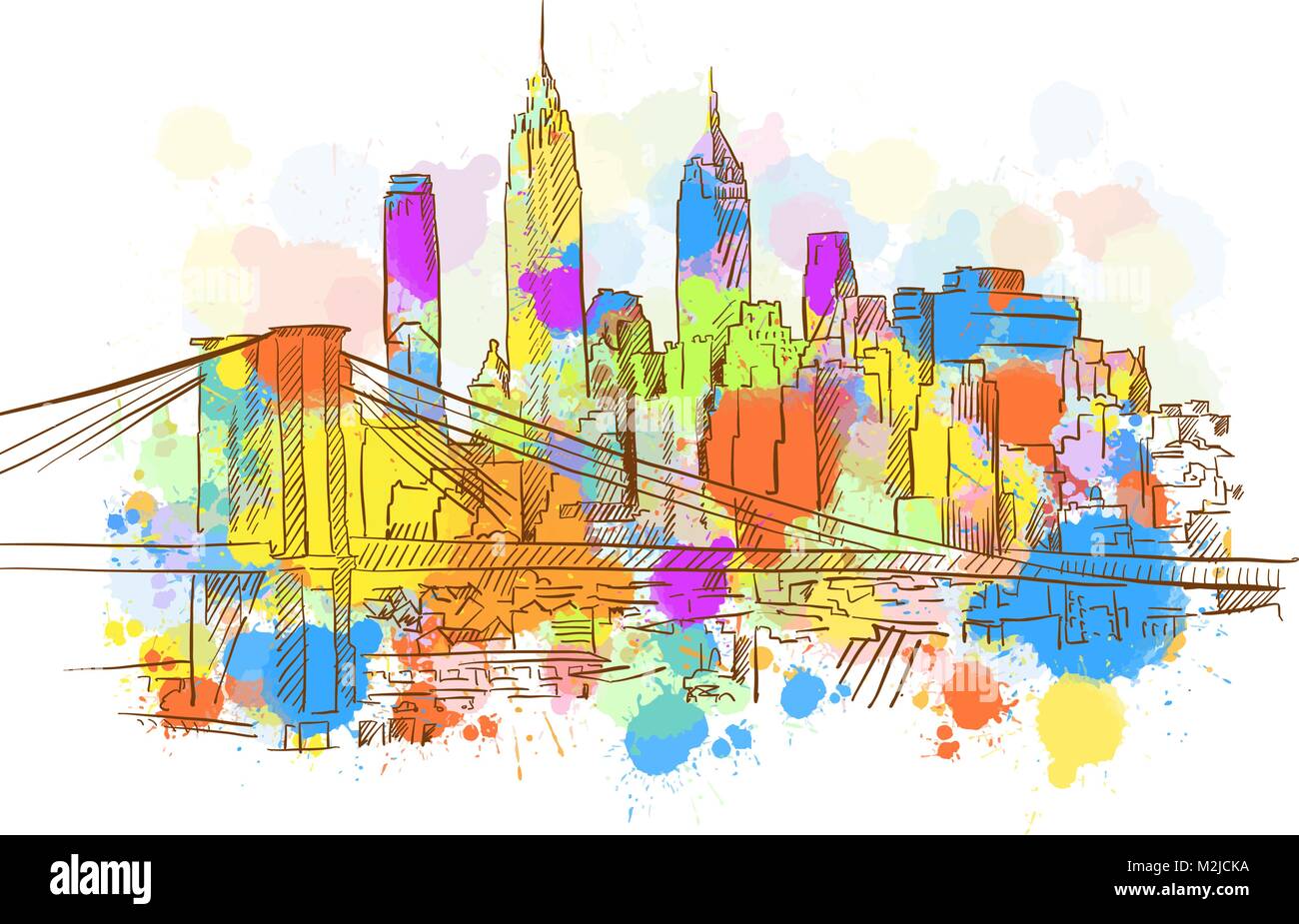 city skyline sketch color