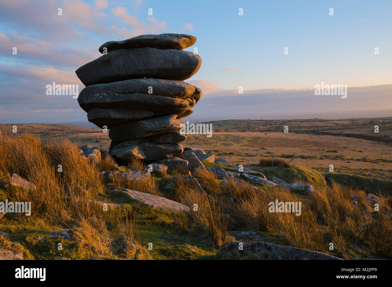 The iconic Cheesewring standing tall on Bodmin Moor Stock Photo