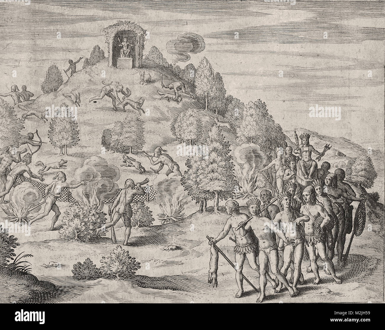 Theodor de Bry - Jacques le Moyne Natives americans Hunting Stock Photo ...