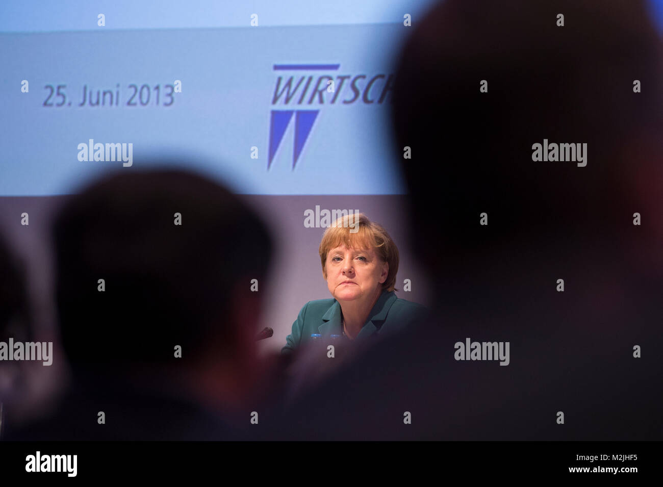 Die Vorsitzende der CDU Deutschlands, Bundeskanzlerin Dr. Angela Merkel, wird auf dem „Wirtschaftstag 2013“ des Wirtschaftsrates der CDU reden und  María Soraya Sáenz de Santamaría Antón und Mark Rutte. Stock Photo