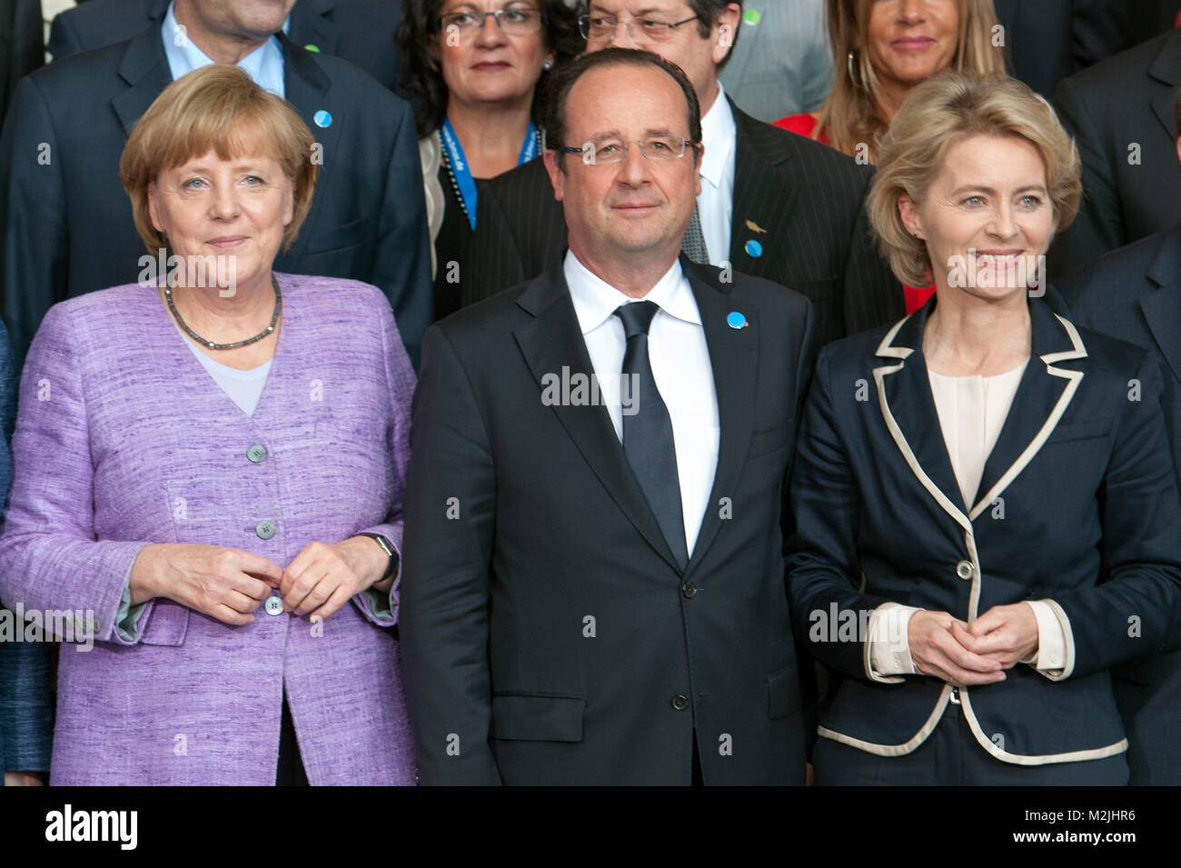 Federal Chancellor Angela Merkel promote the youth employment in Berlin with a conference with all European Heads of Government in focus the Portuguese Prime Minister because of the situation in Portugal. Stock Photo