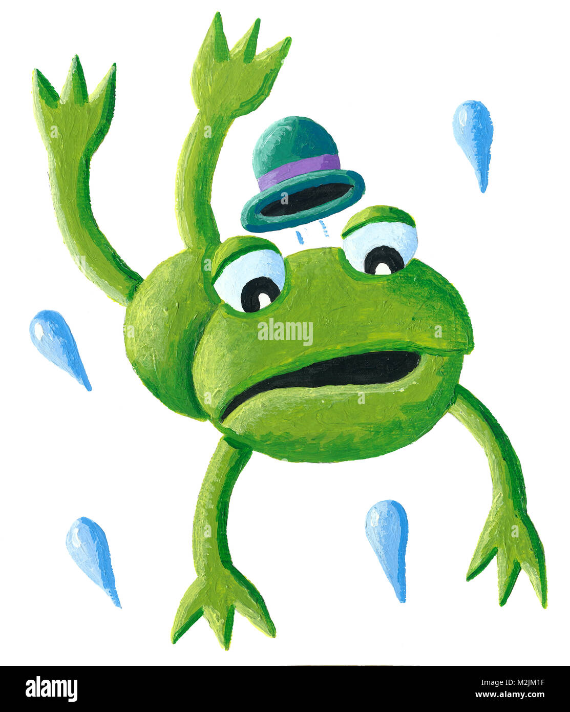 Frog jumping - frog prince - crown - frog with hat - fairy tale Stock Photo