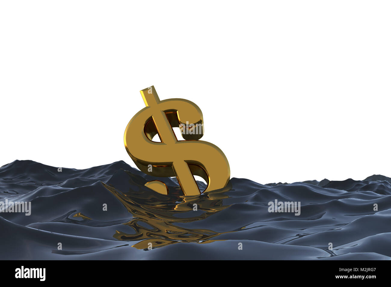 Dollar currency symbol at sea. Drowning in debt financial problem concept. 3D rendering Stock Photo