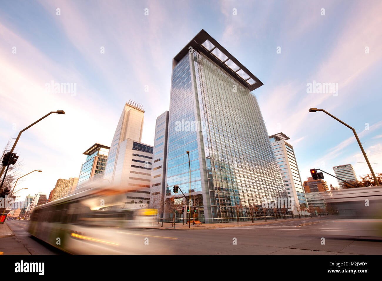 Public transportation on Apoquindo Avenue at a wealthy financial district in Las Condes, Santiago, Chile Stock Photo