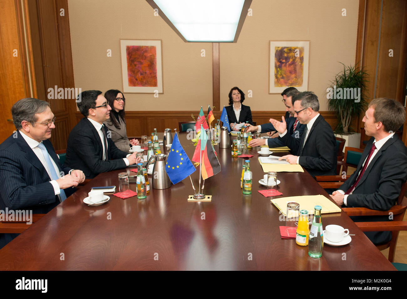 German Minister of State Dr. Michael Roth receives in the Federal Foreign Office his Portuguese counterpart Dr. Bruno Maçães to talk about Europa issues. Stock Photo
