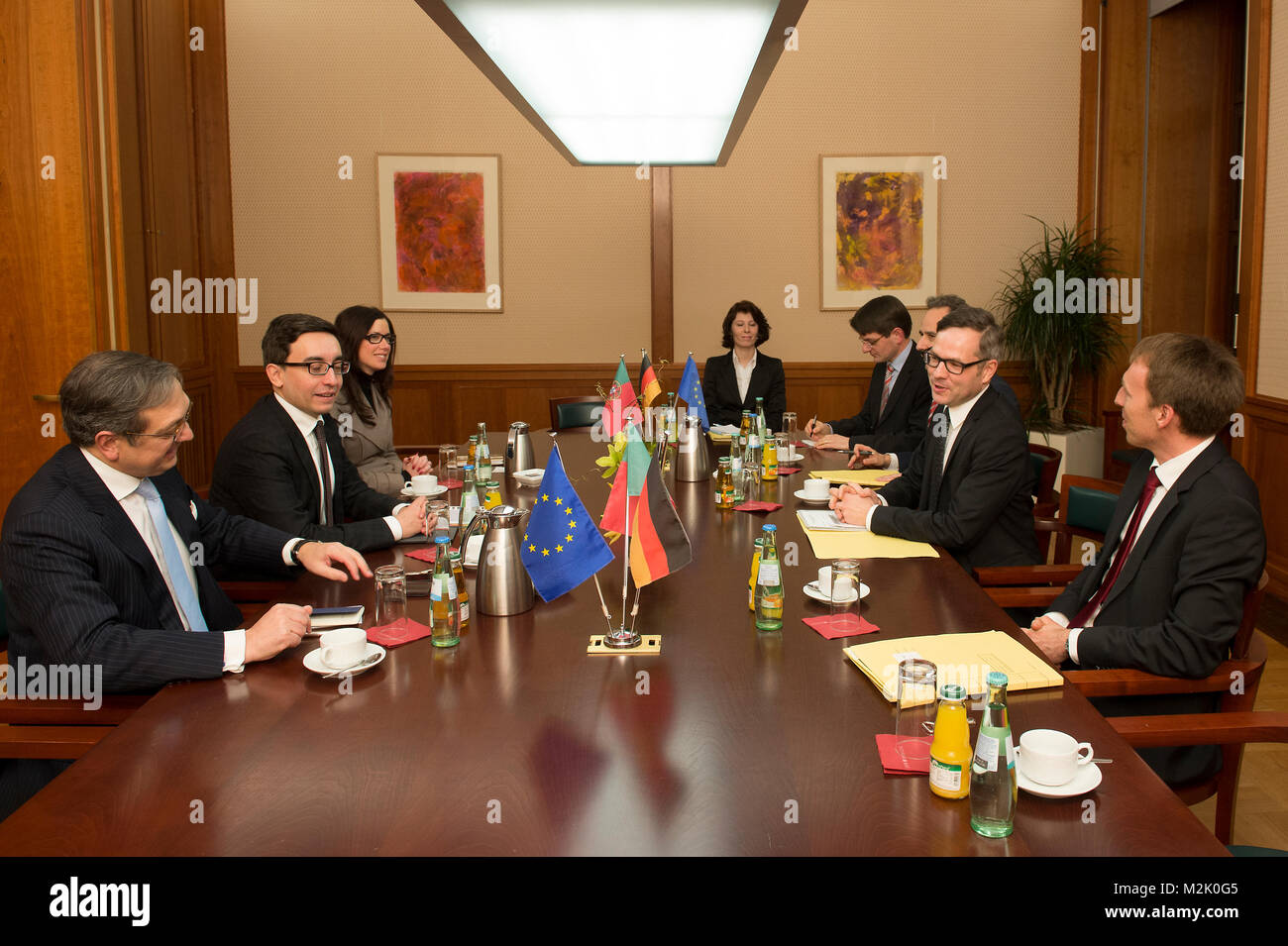 German Minister of State Dr. Michael Roth receives in the Federal Foreign Office his Portuguese counterpart Dr. Bruno Maçães to talk about Europa issues. Stock Photo