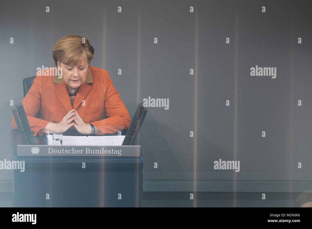 German Chancelor Angela Merkel gives a motivating speech in BundesTag about the German Economy polecy. Stock Photo