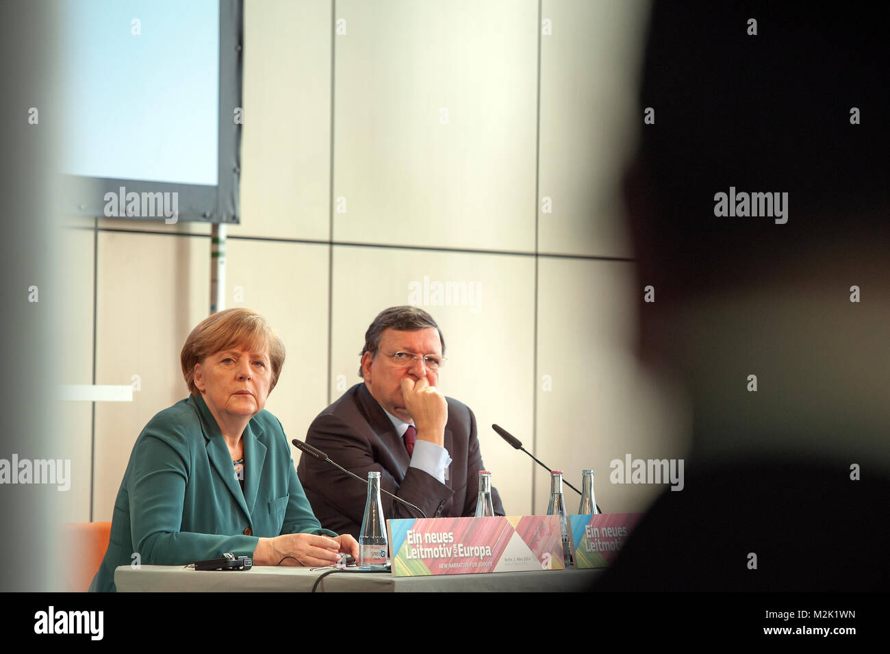 Federal Chancellor, Angela Merkel(CDU) gives a speech in the conference 'New Narrative for Europe”/  “A new Theme for Europe” with a especial participation European Commission President Barroso(PDS) and State Minister Monika Grütters(CDU) in Berlin . Stock Photo