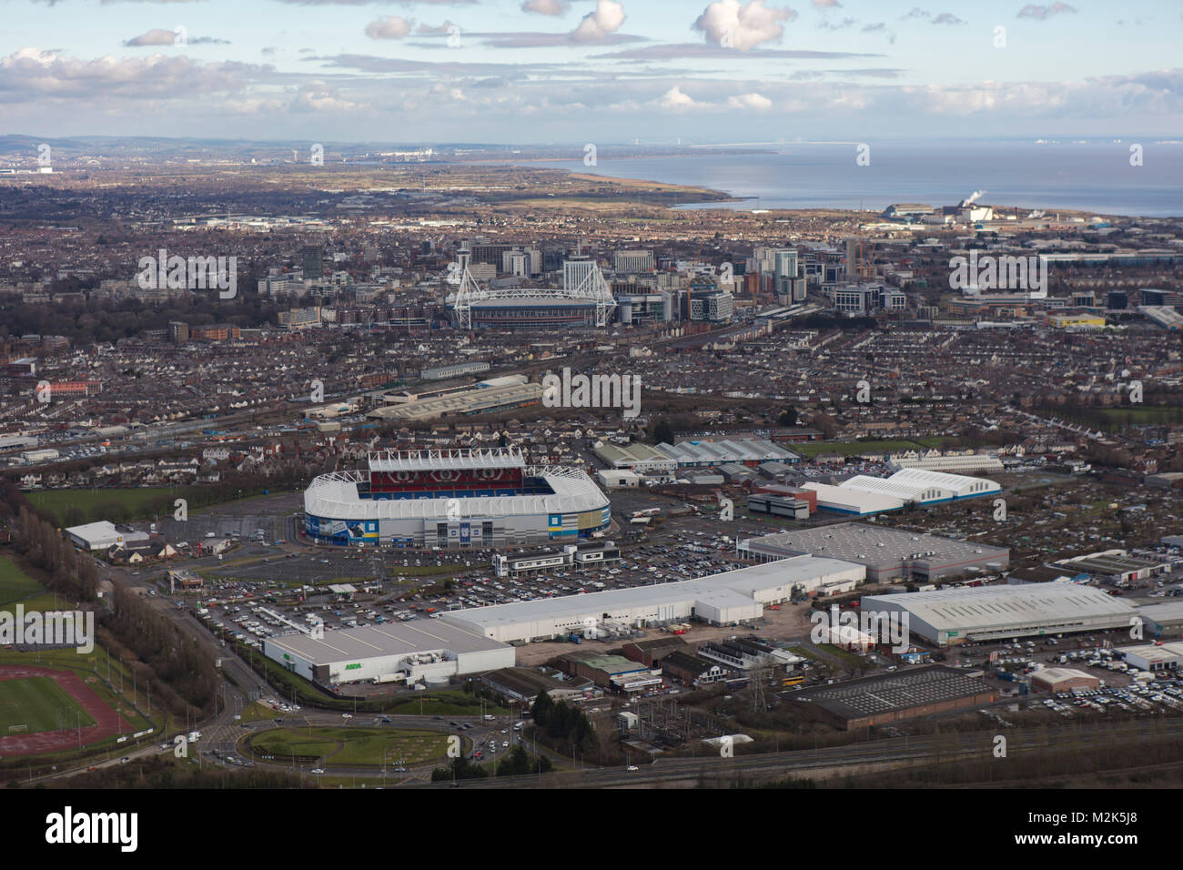 An aerial view of the skyline of the Welsh Capital Cardiff with the