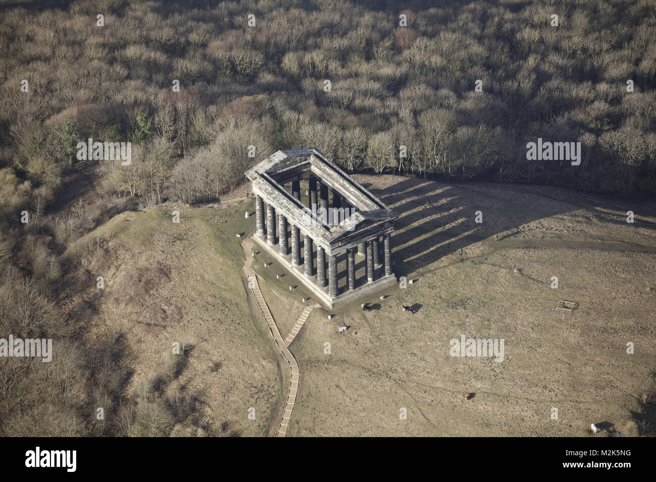 An aerial view of the Penshaw Monument, a Victorian Folly in County Durham Stock Photo