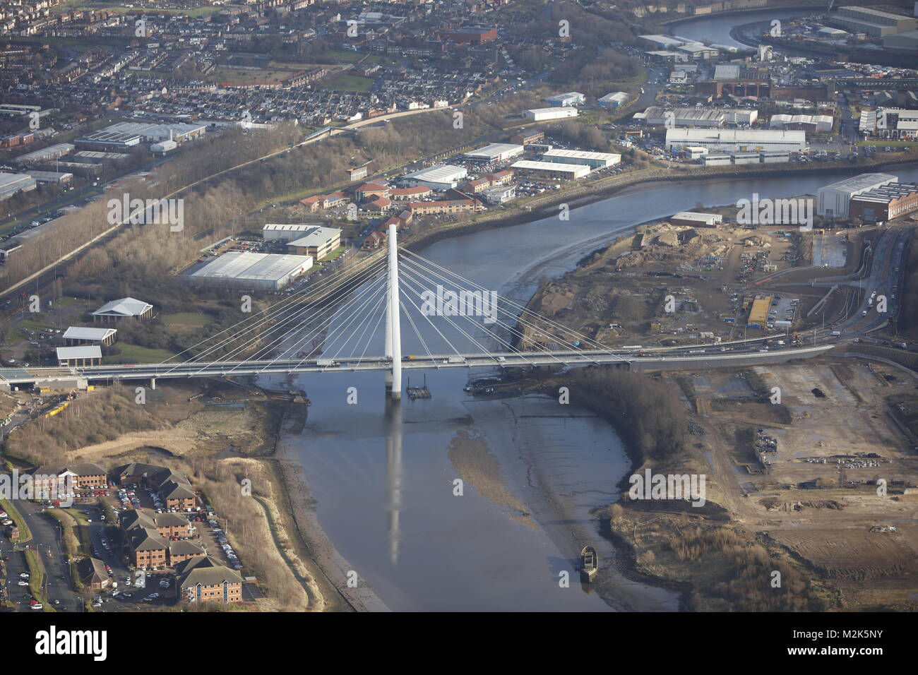 An aerial view of the new Wear Crossing in Sunderland, North East England Stock Photo