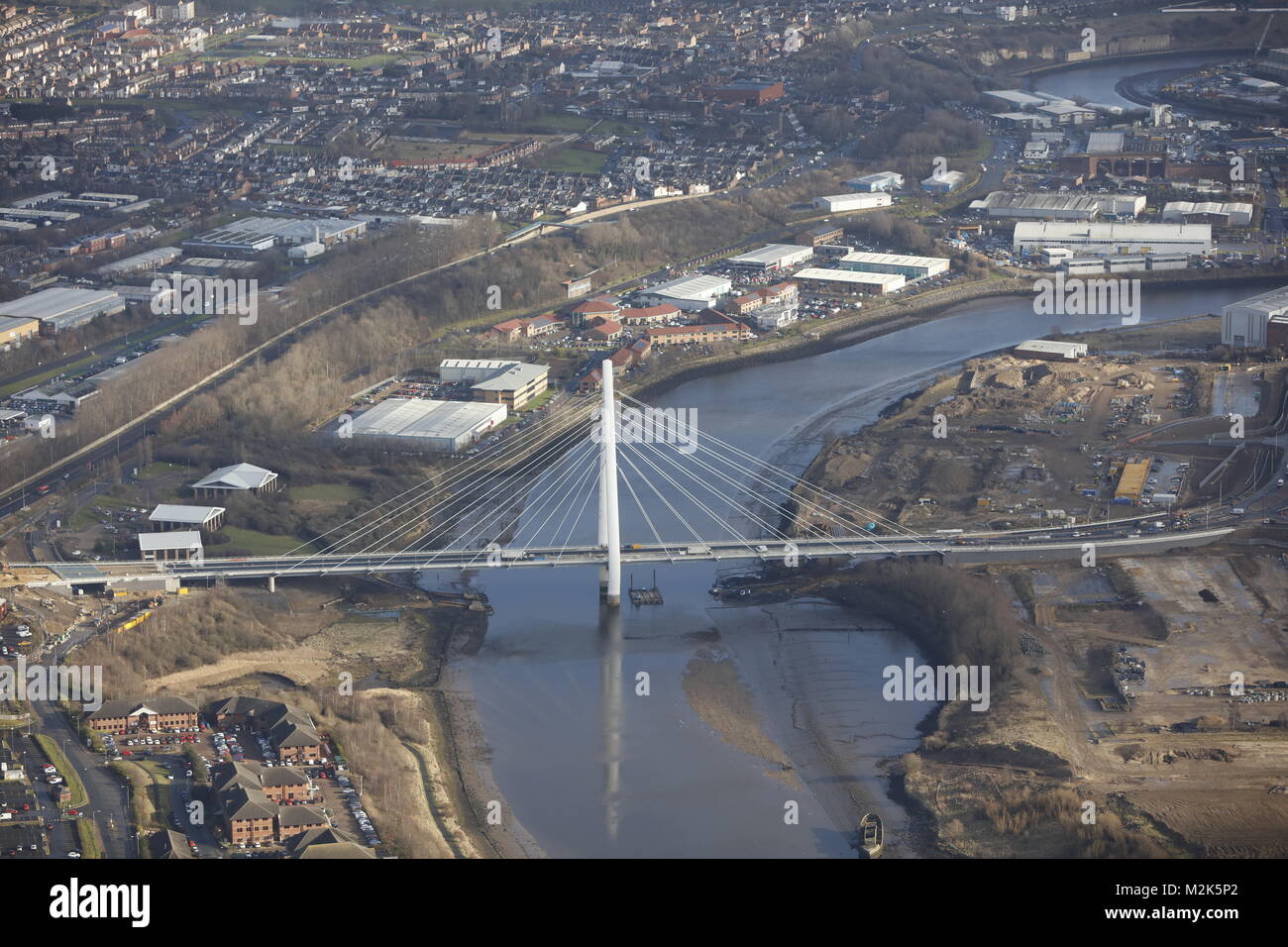 An aerial view of the new Wear Crossing in Sunderland, North East England Stock Photo