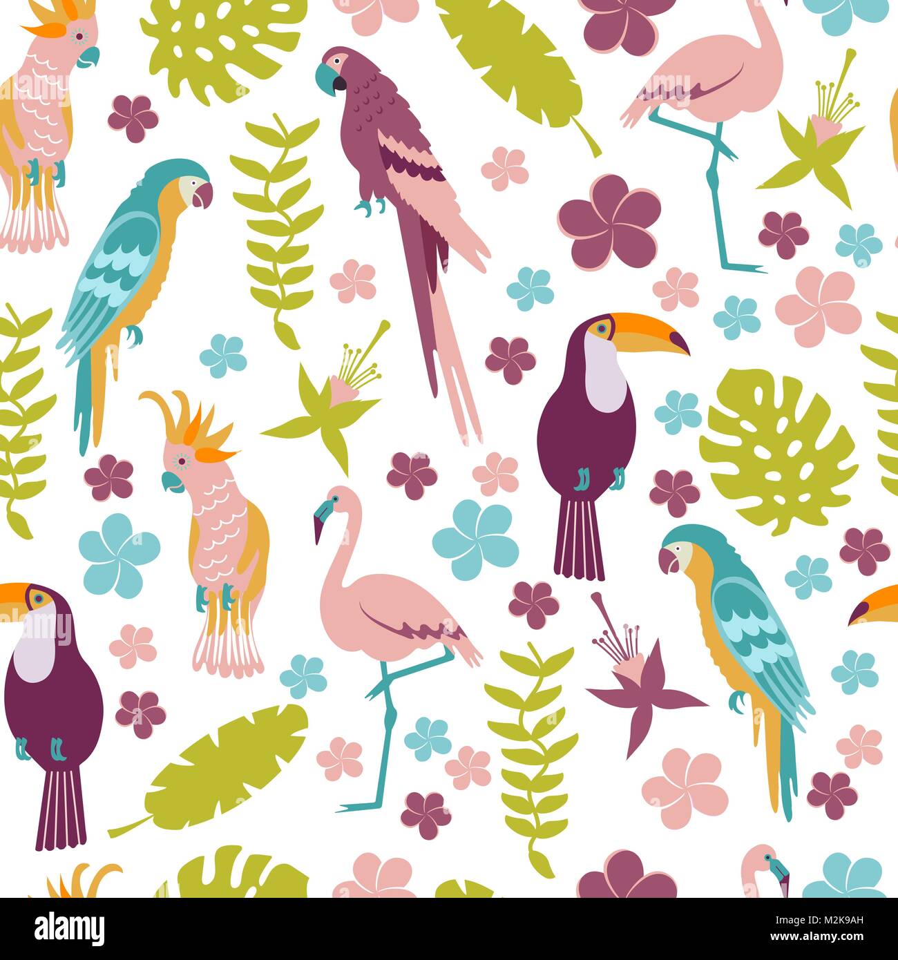 set of tropical flowers of leaves and birds Stock Vector Image & Art ...