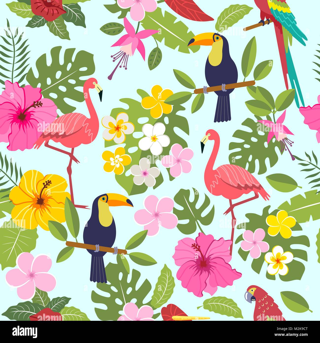 set of tropical flowers of leaves and birds Stock Vector Image & Art ...