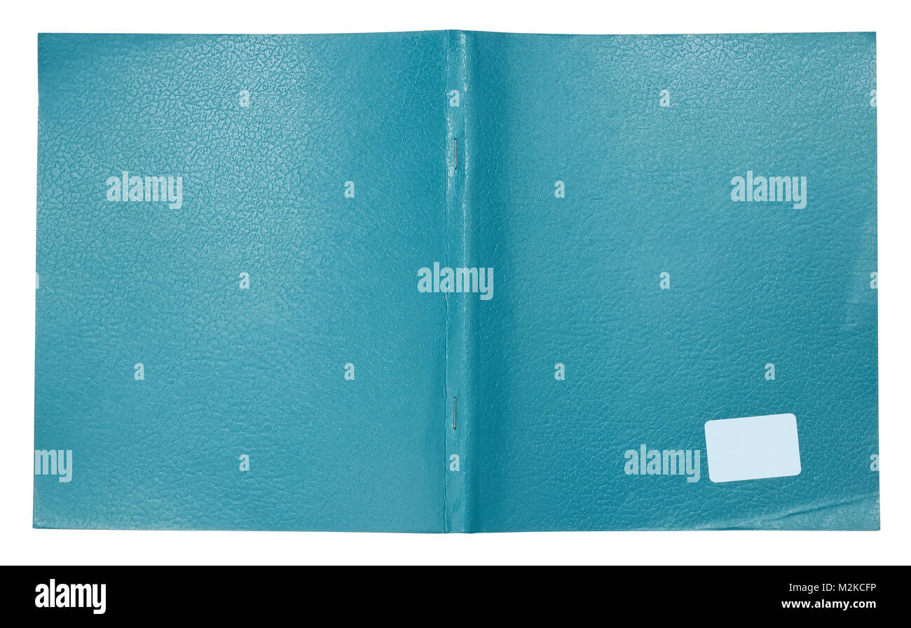 The cover of an ordinary student's notebook is made of blue artificial leather. Isolated on white with patch Stock Photo