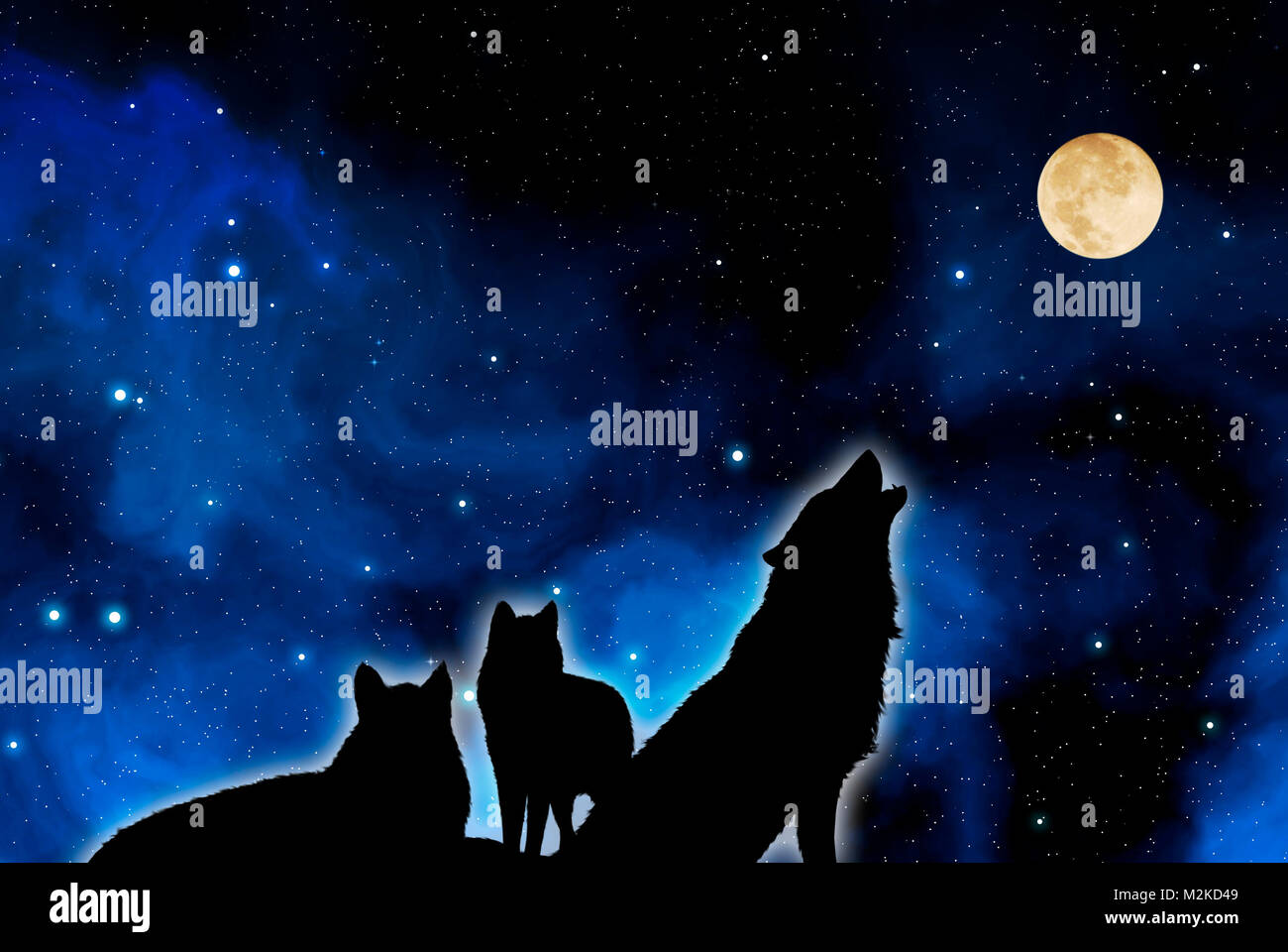 pack of wolves howling to the moon Stock Photo - Alamy
