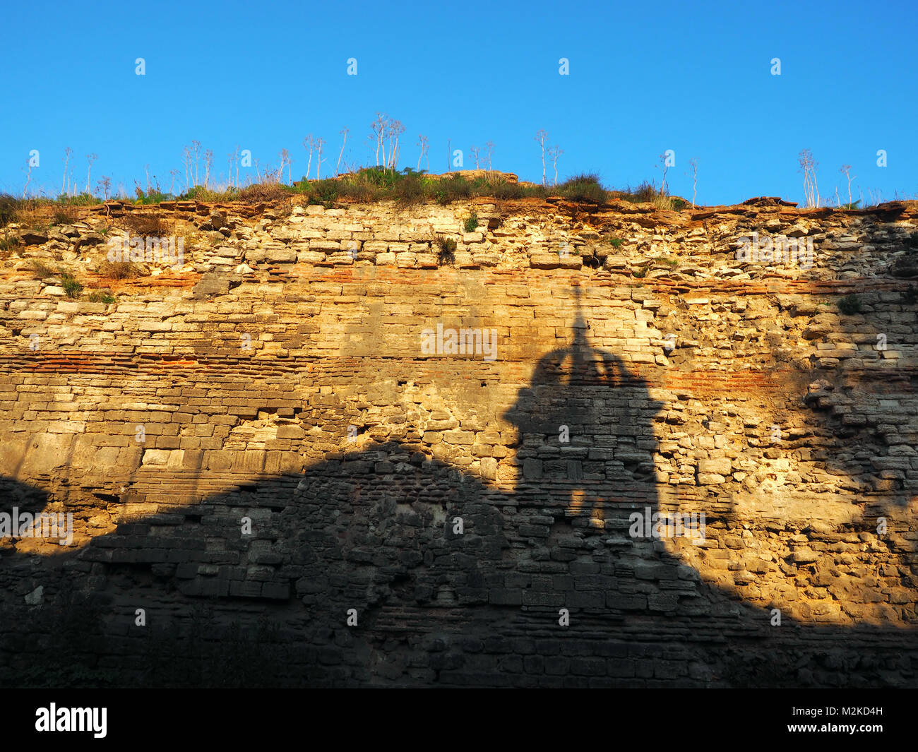 The ruins of famous ancient walls of Constantinople in Istanbul, Turkey