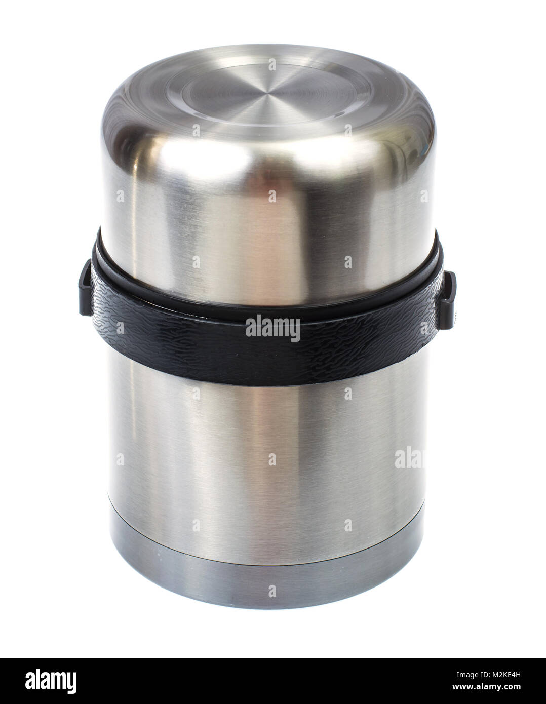 New metallic thermos isolated on white background Stock Photo - Alamy