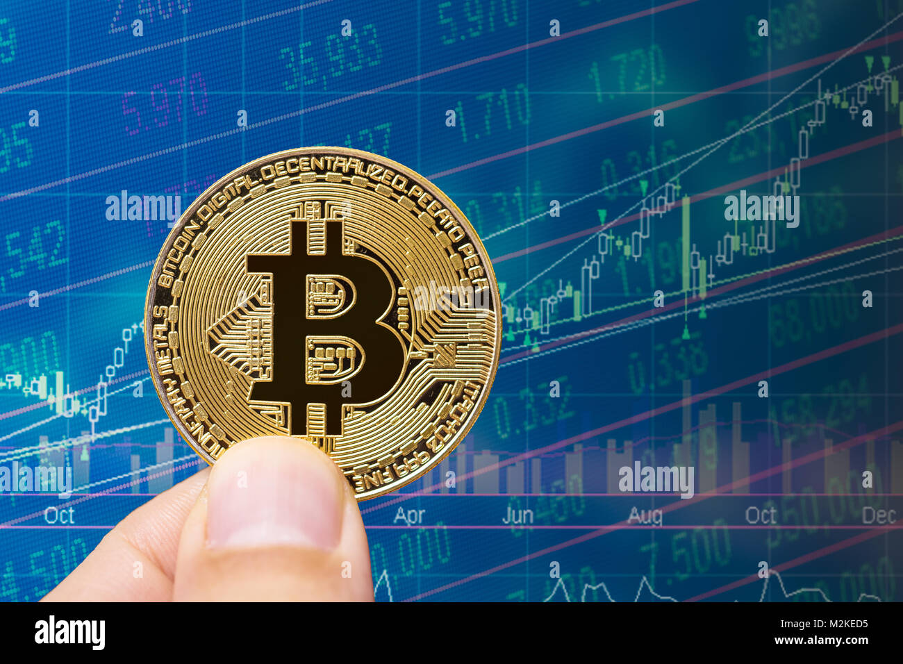 gold bitcoin with financial money exchange marketing digital background Stock Photo