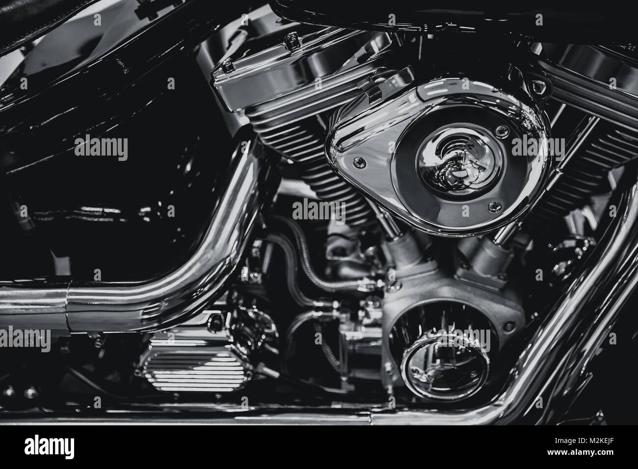 Luxury modern chrome Chopper Engine art photography in black and white vintage tone Stock Photo