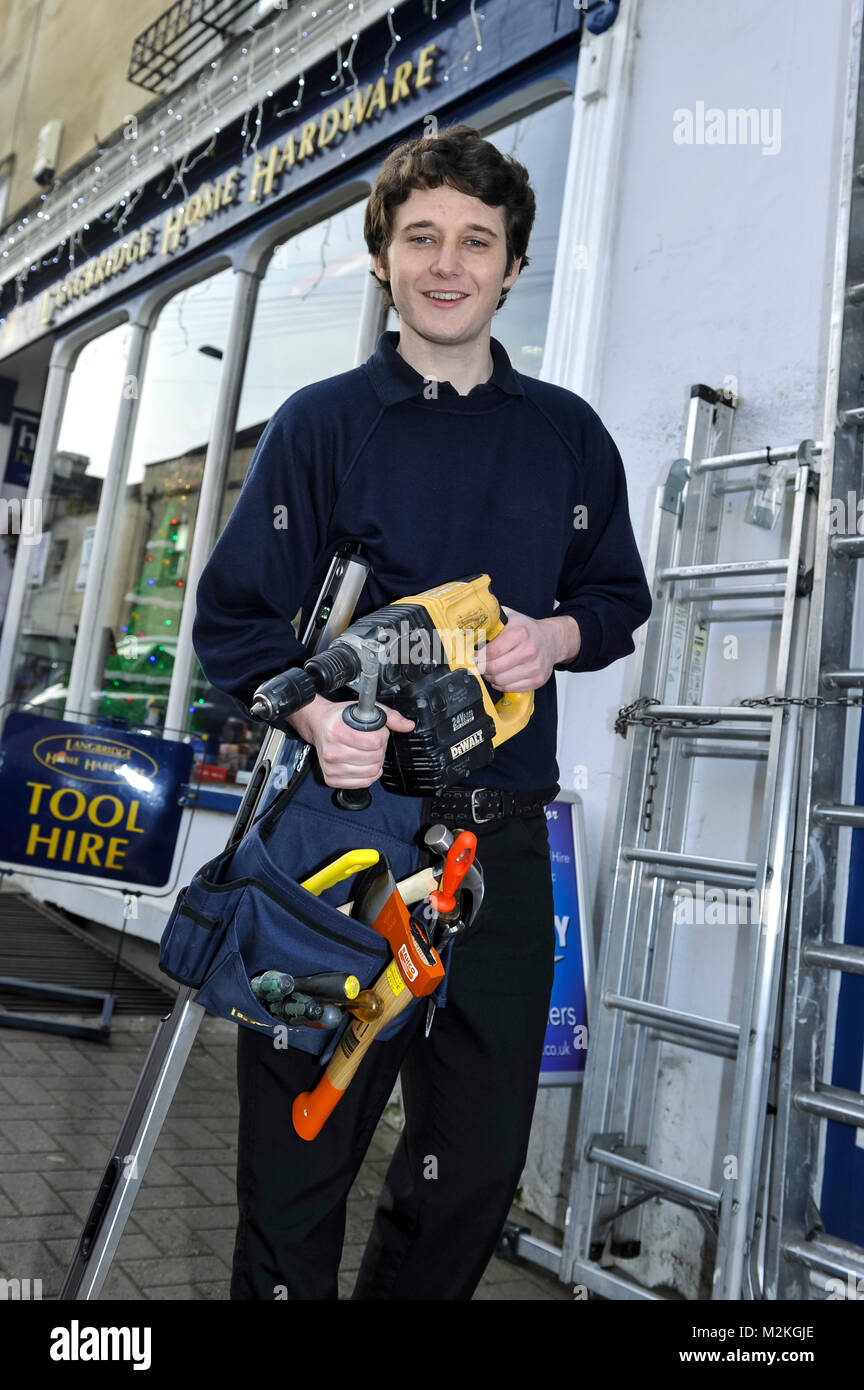 Michael Kenny was a male Norland Nanny and has left to become a hardware store apprentice at a hardware store in Bath. Stock Photo