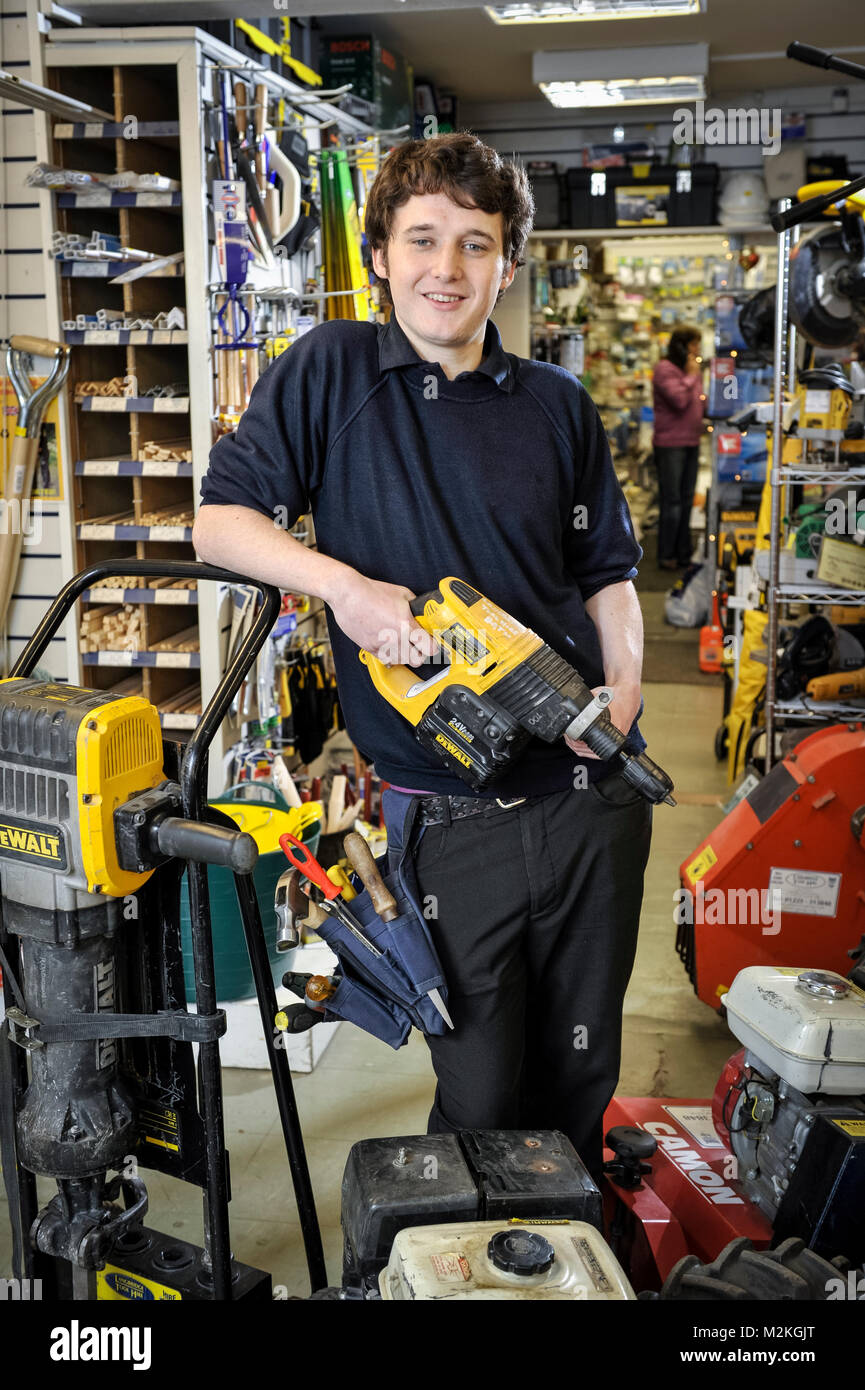 Michael Kenny was a male Norland Nanny and has left to become a hardware store apprentice at a hardware store in Bath. Stock Photo