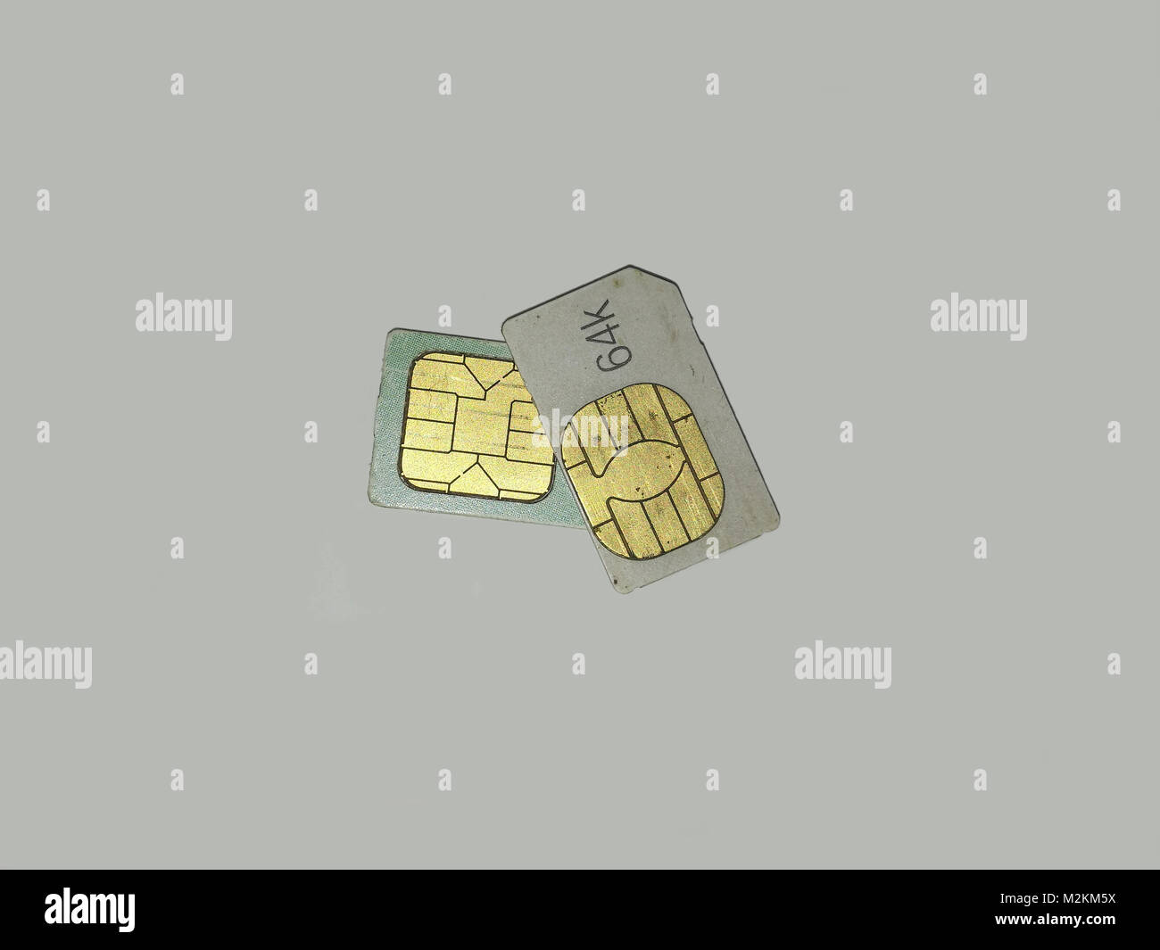 two cell phone sim cards on a white background Stock Photo