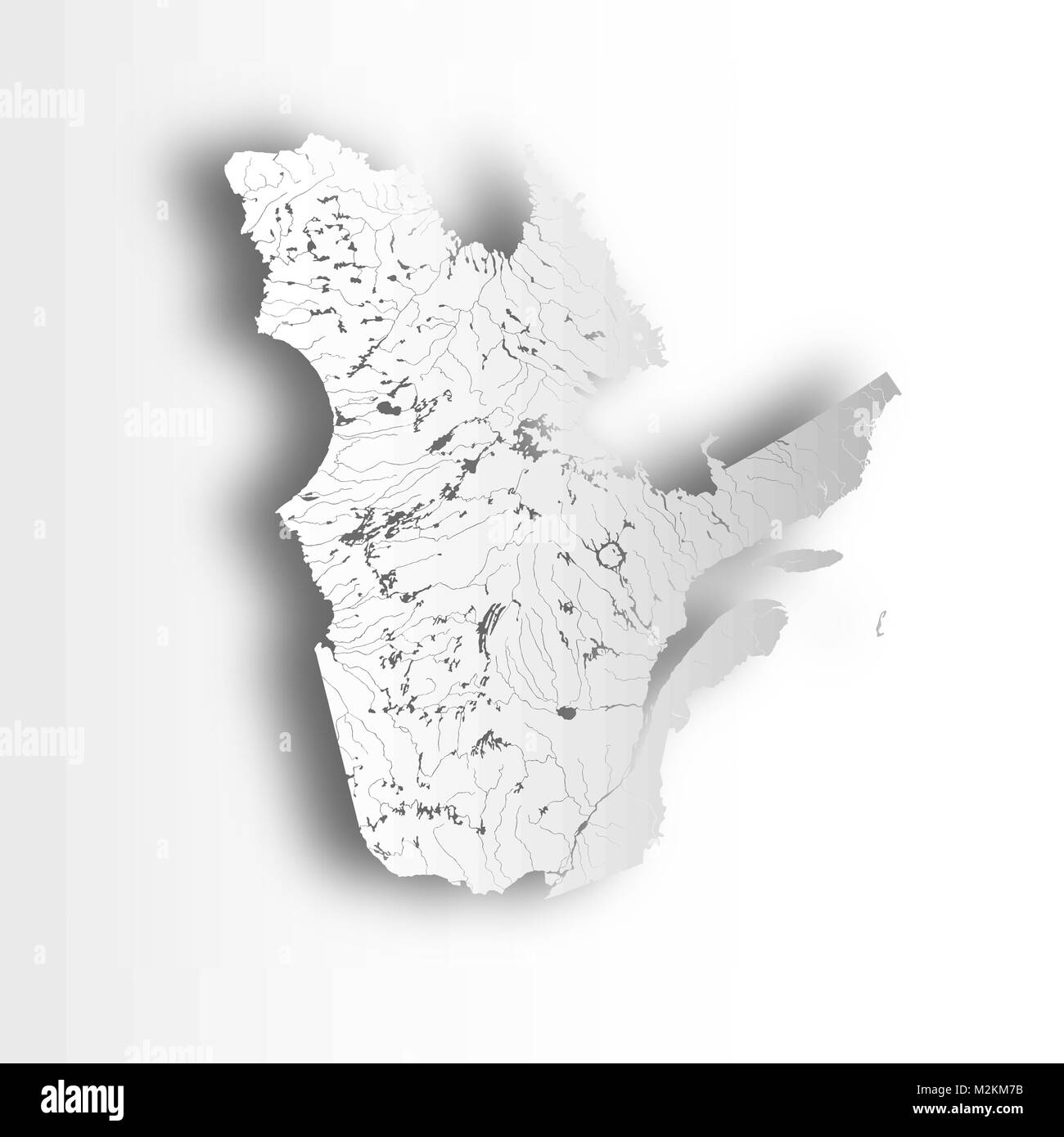 Provinces and territories of Canada - map of Quebec with paper cut effect. Rivers and lakes are shown. Please look at my other images of cartographic  Stock Vector