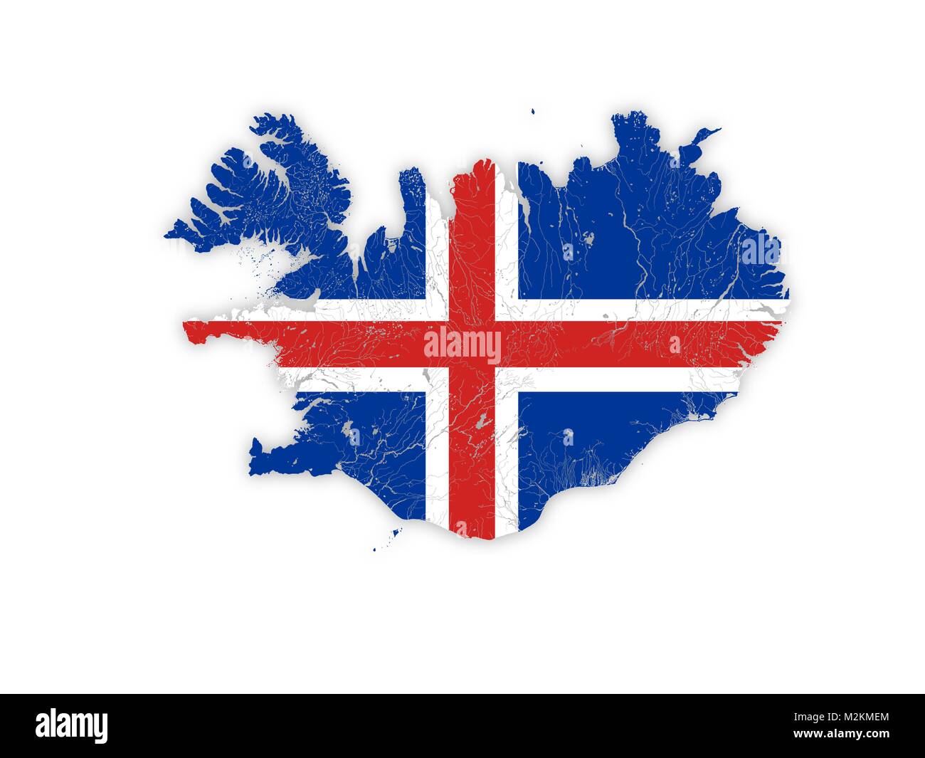 Map of Iceland with rivers and lakes in colors of the national flags. Please look at my other images of cartographic series Stock Vector