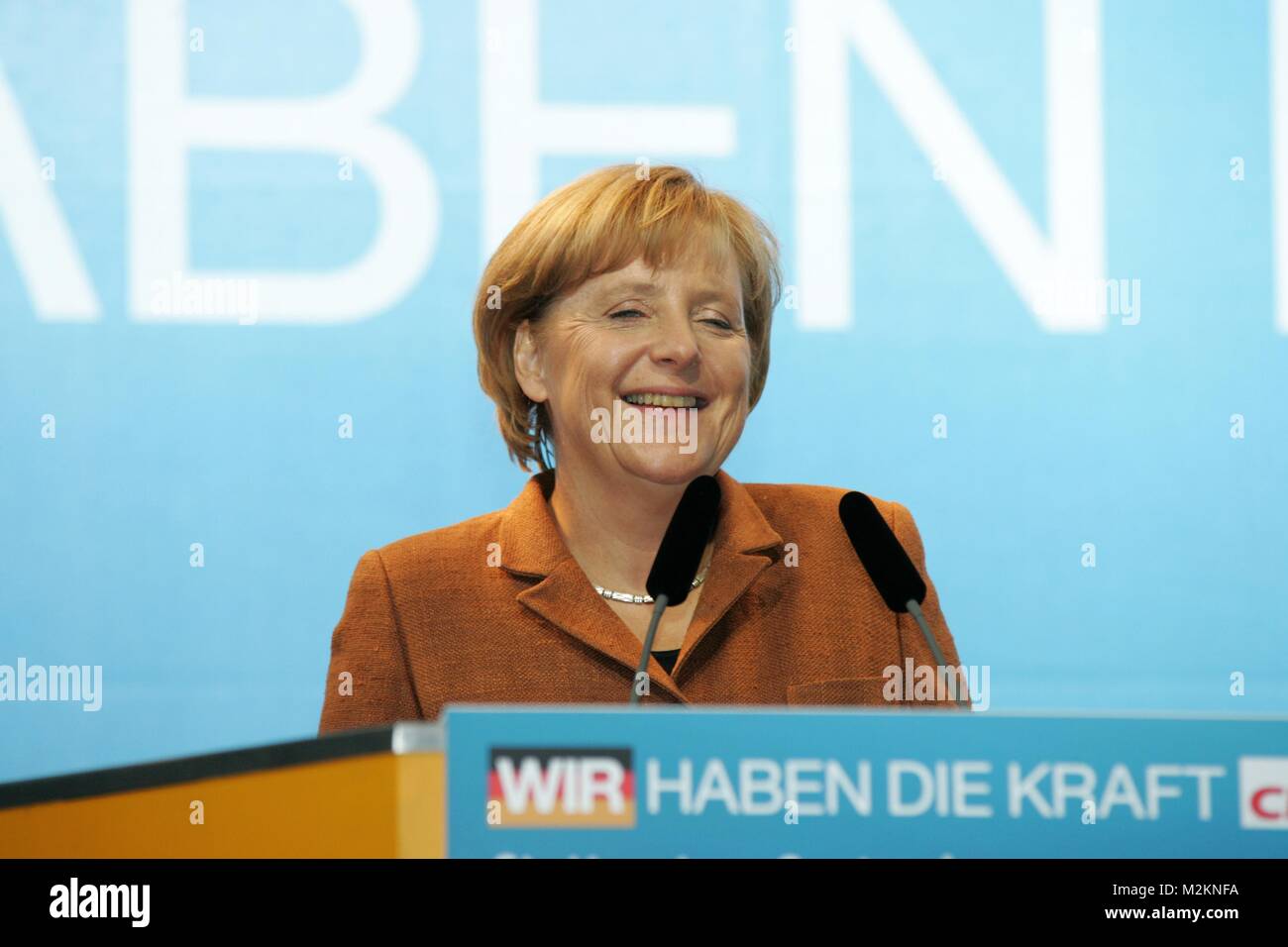 Wahlkampfveranstaltung der CDU in Stuttgart. Angela Merkel, Günther Öttinger, Wolfgang Schuster Stock Photo