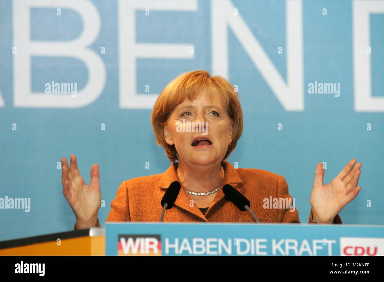 Wahlkampfveranstaltung der CDU in Stuttgart. Angela Merkel, Günther Öttinger, Wolfgang Schuster Stock Photo