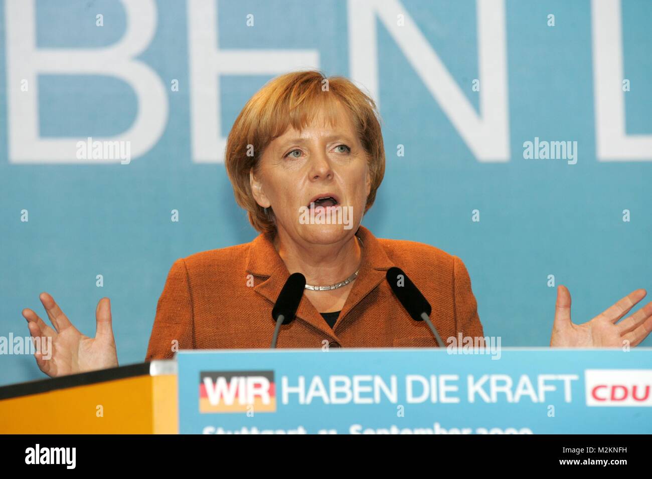 Wahlkampfveranstaltung der CDU in Stuttgart. Angela Merkel, Günther Öttinger, Wolfgang Schuster Stock Photo