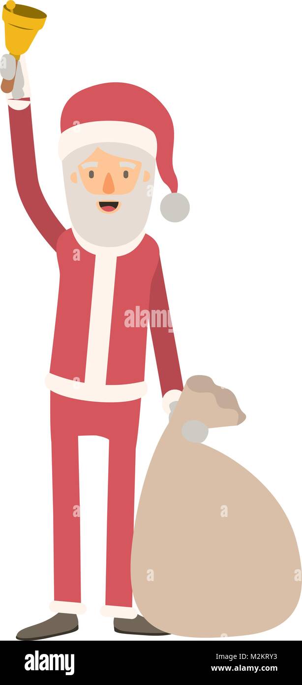 santa claus caricature full body holding a hand bell and gift bag with ...