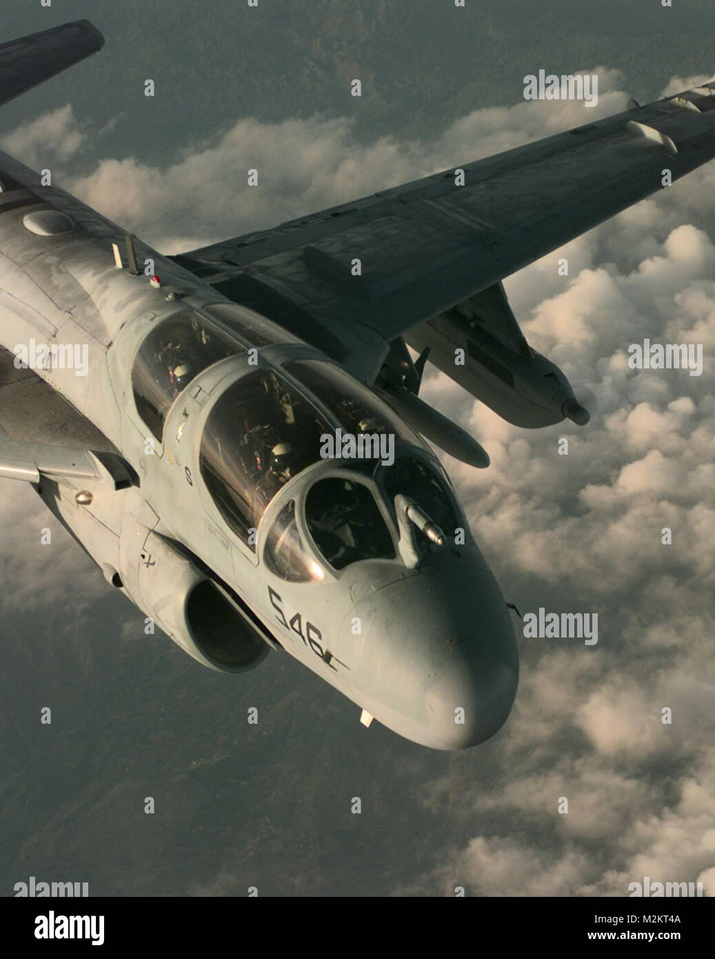 A United States Navy EA6B "Prowler" breaks away from the tanker after refueling to head back