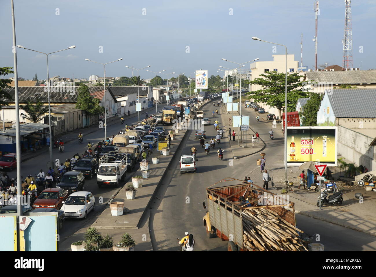 Cars, trucks and bikes waiting in a traffic jam Stock Photo - Alamy