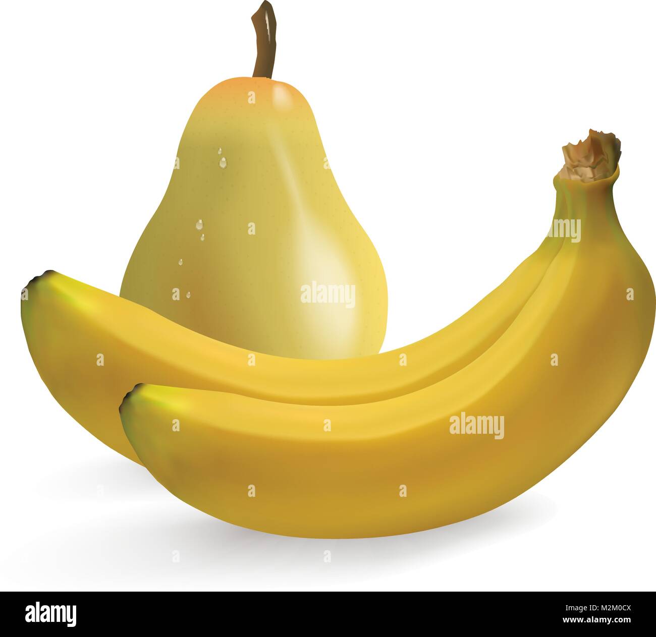 Set of fruit a banana and a pear, a realistic illustration of a 3D effect Stock Vector