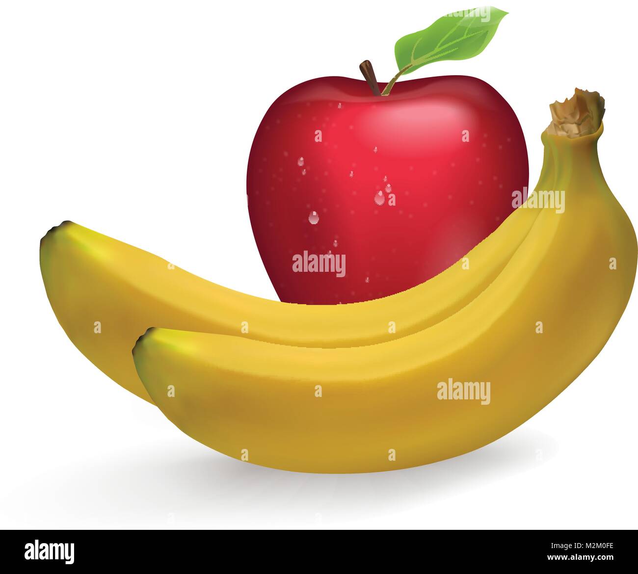 Set of fruit a banana and apple, a realistic illustration of a 3D effect Stock Vector