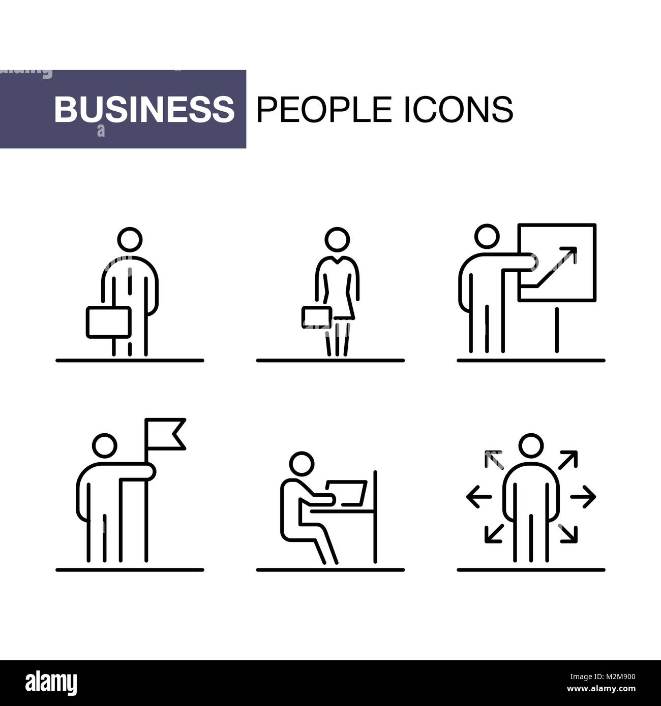 Business people icons set simple line flat illustration Stock Vector ...