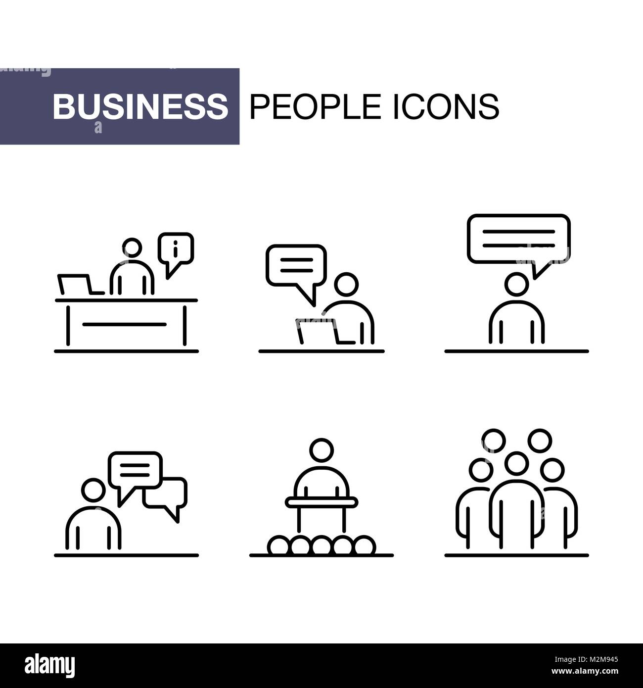Business people icons set simple line flat illustration Stock Vector ...