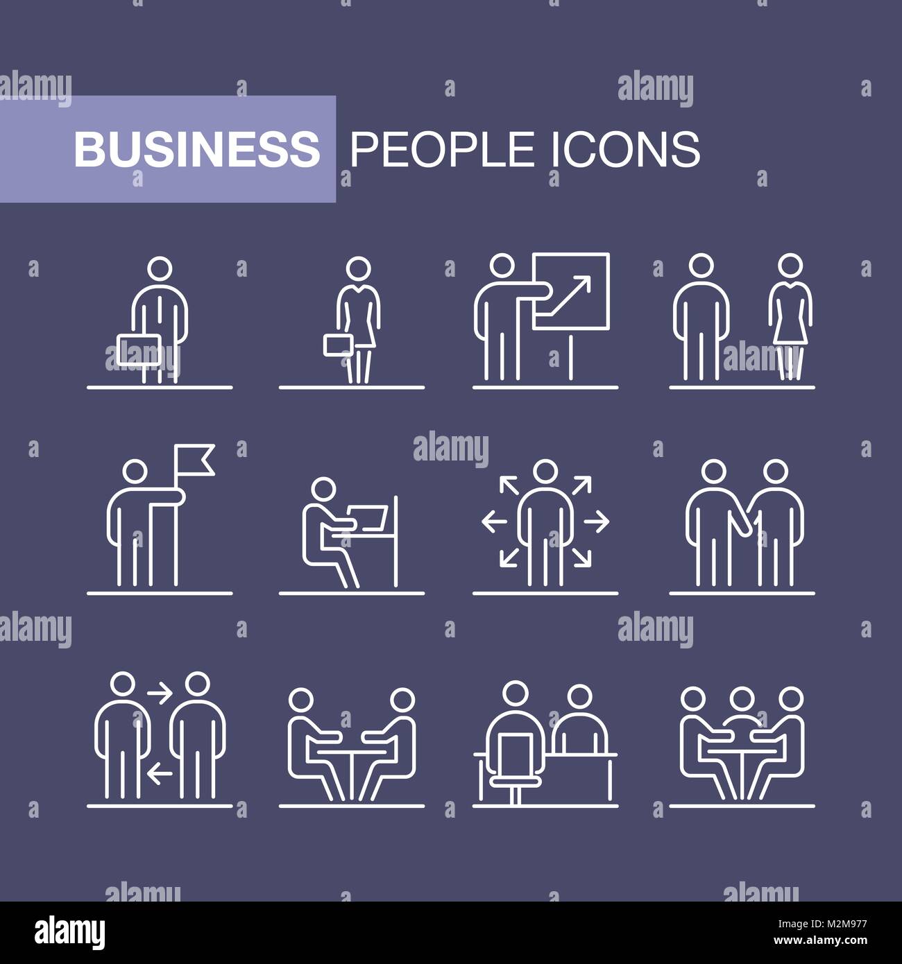 Business people icons set simple line flat illustration Stock Vector ...