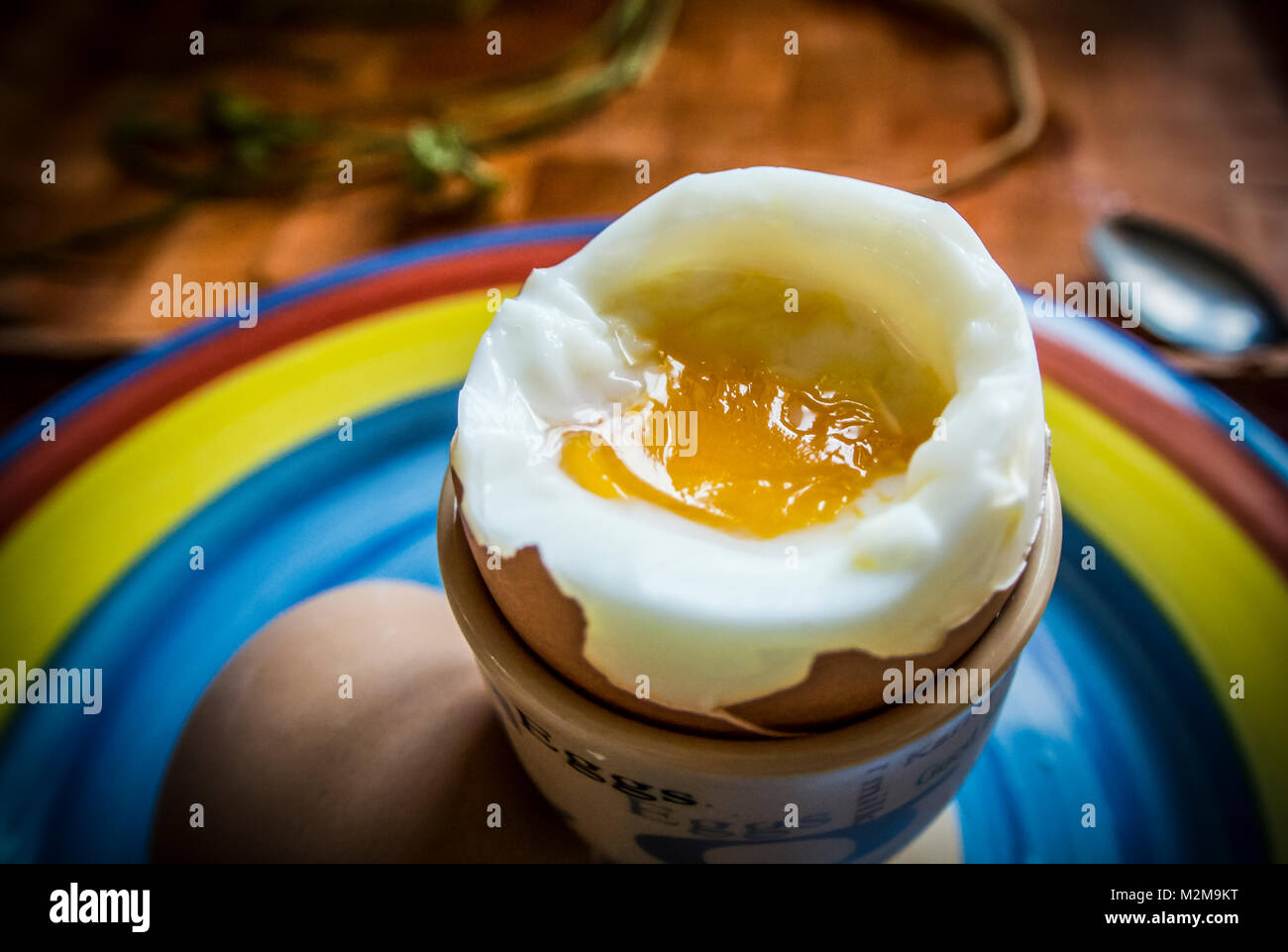 A close-up of a soft-boiled egg Stock Photo