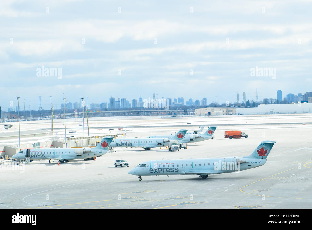 Toronto, Ontario / Canada - February 5, 2018: Air Canada Jets parked on Tarmac at Pearson International Airport Toronto Stock Photo