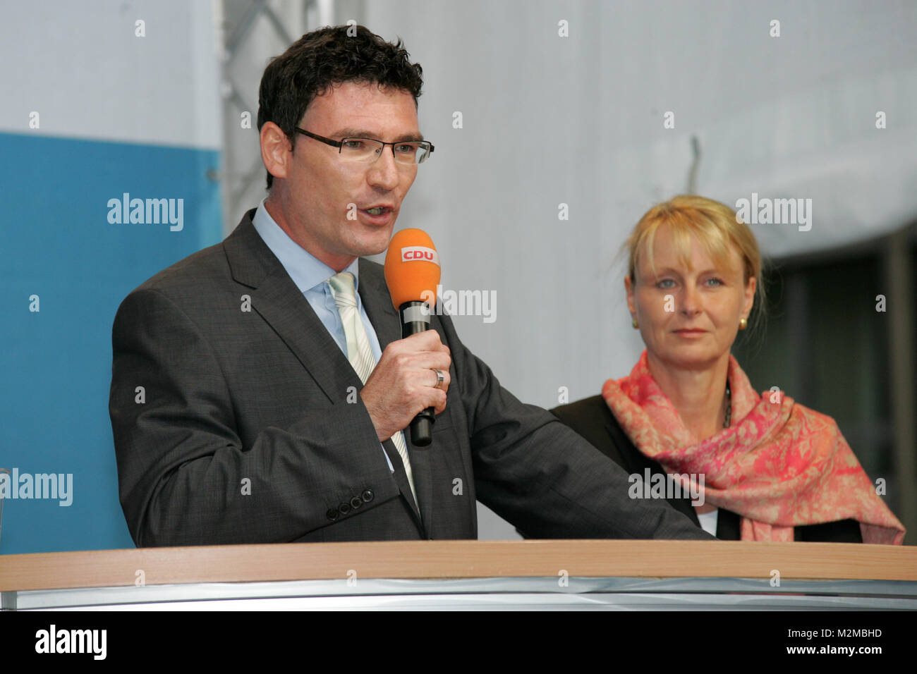 Wahlkampfveranstaltung der CDU in Stuttgart. Angela Merkel, Günther Öttinger, Wolfgang Schuster Stock Photo