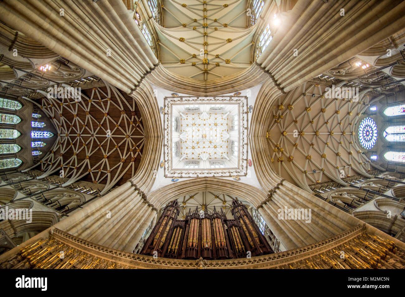 Detailed view of ceiling of York Minster Tower from directly below, York, Yorkshire, United Kingdom Stock Photo